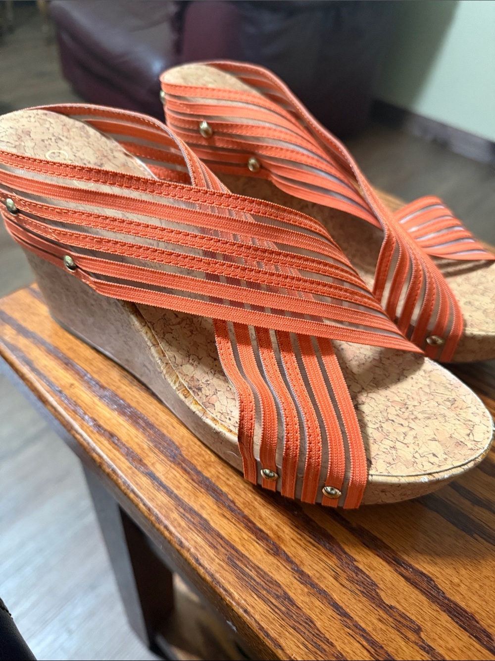 Cato Orange Strappy Cork Wedge Sandals